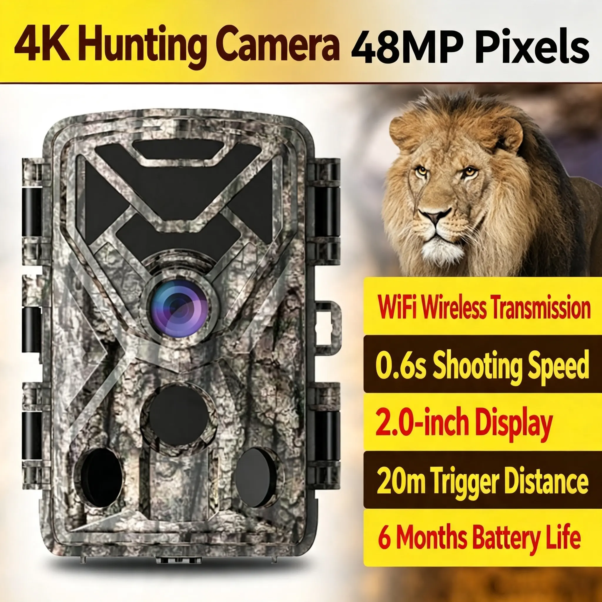 4K HD Hunting Camera with WiFi, Night Vision, and Infrared – Outdoor Monitoring and Tracking Hunting Camera
