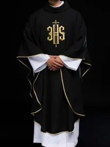 Embroidered chasuble with IHS symbol black