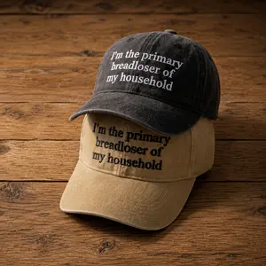 Funny Quote Baseball Hat, Im The Primary Breadloser Of My Household Statement Cap, Adult Humor Hat, Relatable Humor Cap