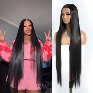 [Style Icon] Summer Vibes Super Long 38” Synthetic Wig  Silky Straight Wigs T Lace Front Wigs Pre-Plucked 6” Deeper Middle Lace Part Wig Can be Restyled