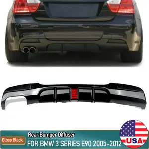 Rear Bumper Spoiler Diffuser Lip with LED Brake Light, Weatherproof, Direct Screw Installation, M-Tech Look, Fits 2005-2012 BMW 3 Series E90 (318i, 320i, 328i, 330i, 335i, 340i)