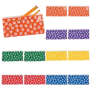 8" x 4" Paw Print Slide Closure Plastic Pencil Cases - 12 Pc.
