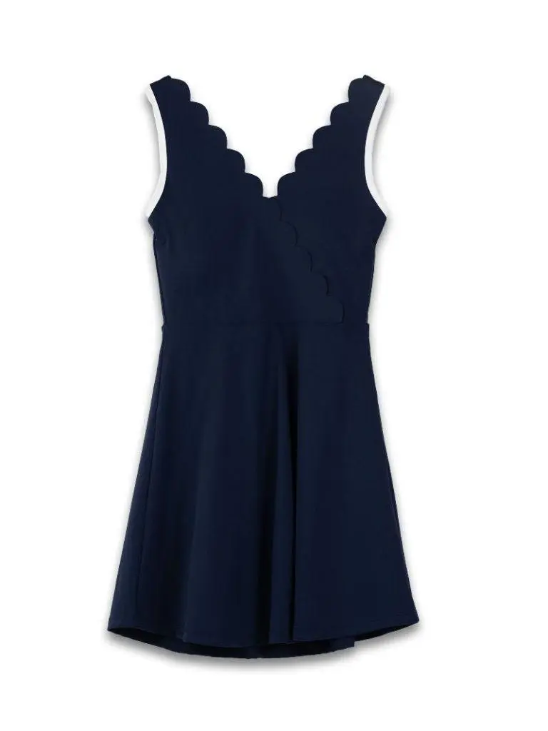 Wrap Scalloped Dress - Navy - by Simply Southern