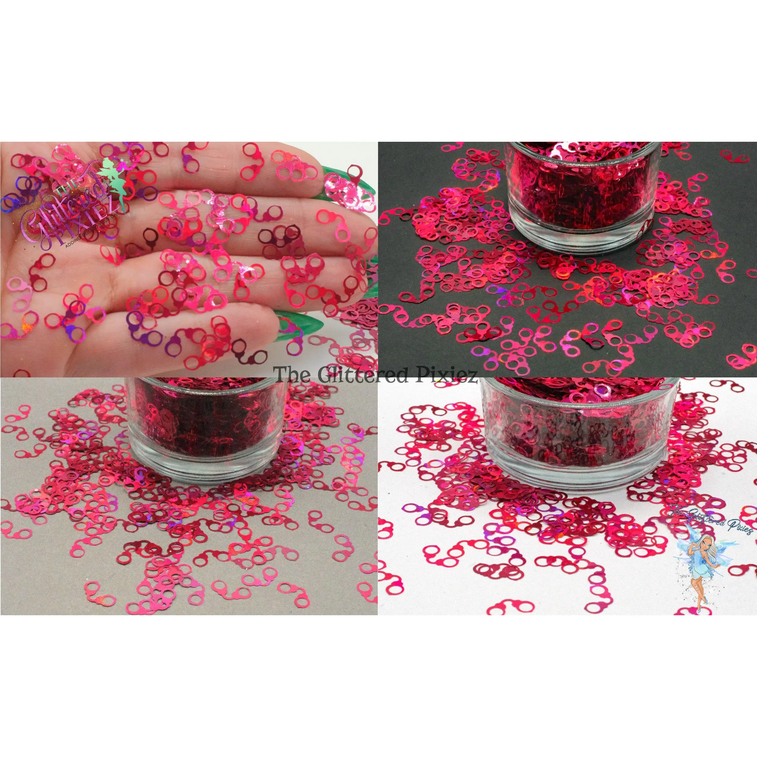 PINK HOLOGRAPHIC HANDCUFF shaped Glitter Super Fun Loose Glitter for Nail art Hair Face Body Tumblers Craft & Resin supply Freshie Glitter