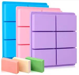 SJ Silicone Soap Molds 3 Packs, Rectangle Soap Molds for Soap Making, 6 Cavity Mold for Homemade Craft Soap Mold, Jelly, Chocolate & Ice Cube Trays(Blue, Purple & Pink)
