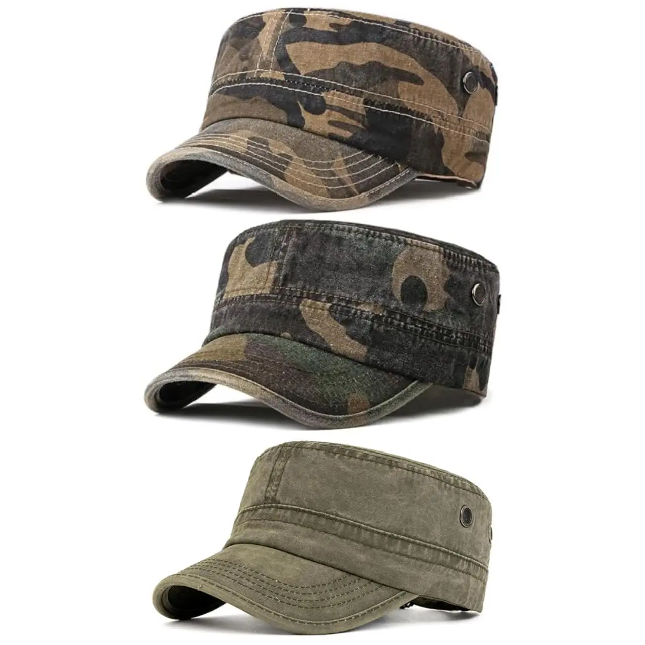 3PCS Vintage Military Cadet Cap for Men Women, Classic Washed Flat Top Hat, Retro Tactical Army Style Baseball Cap, Casual Breathable Lightweight Patrol Hat, Versatile Outdoor Daily Snapback ﻿