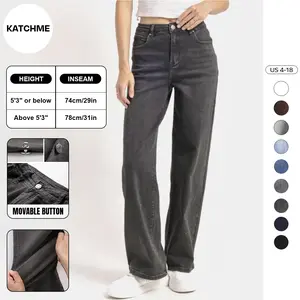 Women's Simple High-Waisted Stretch Wide-Leg Jeans Fashion Multi-Pocket Jeans Classic Women's Pants Street Style Women's Clothing