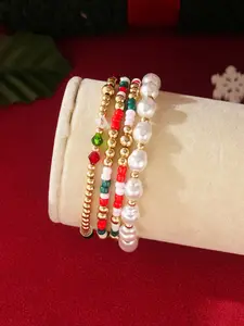 4-Piece Ccb Bead and Imitation Pearl Bracelet Set, Mix Beaded Bracelets, Perfect for Women's Daily Wear, Parties, and Holiday Gifts