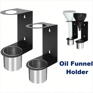 Oil Funnel Holder, Wall-Mounted Steel Storage Rack, 2-Pack with Detachable Oil Cup, Ideal for Auto Repair Shop, Workshop, Garage, Home Tool Organization