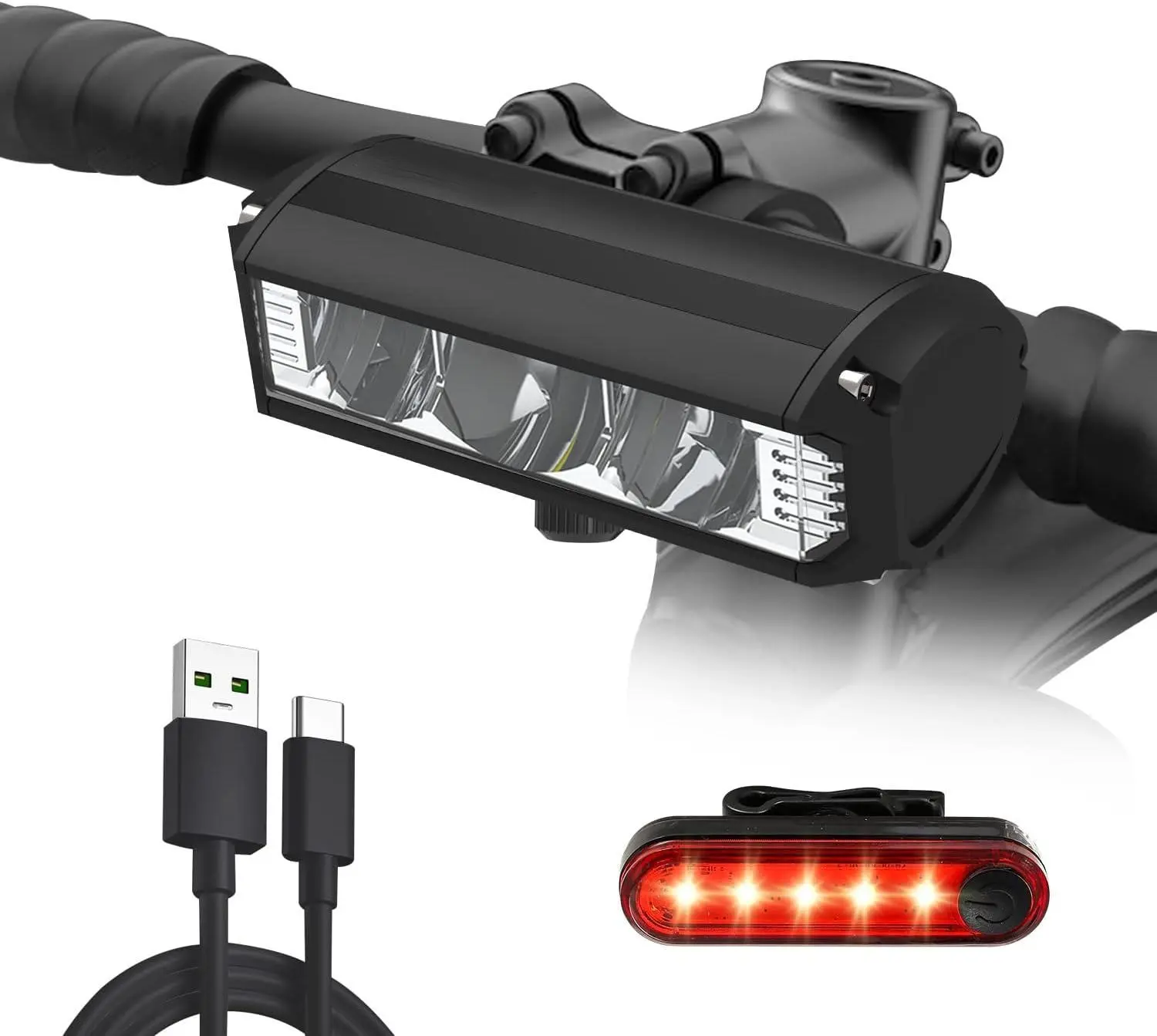 Unisex Super Bright LED Bike Light Set - USB Rechargeable, Moisture Resistant Headlight & Taillight with Multiple Modes for Daytime Running, Lights & Reflectors, Led Light, Usb Port