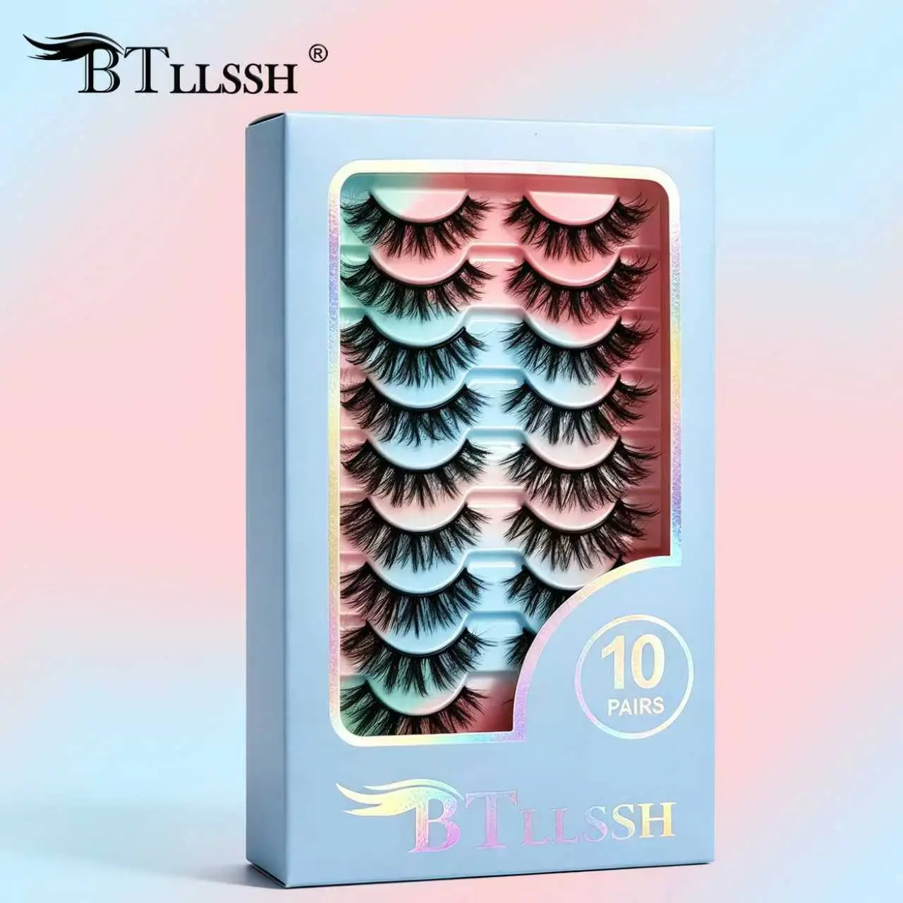 10/20 Pairs Btllssh Boxed Long False Eyelashes, Fine Dramatic Dense Lashes 18mm, Non-Toxic, CC Curl, Mixed Length, Solid Form