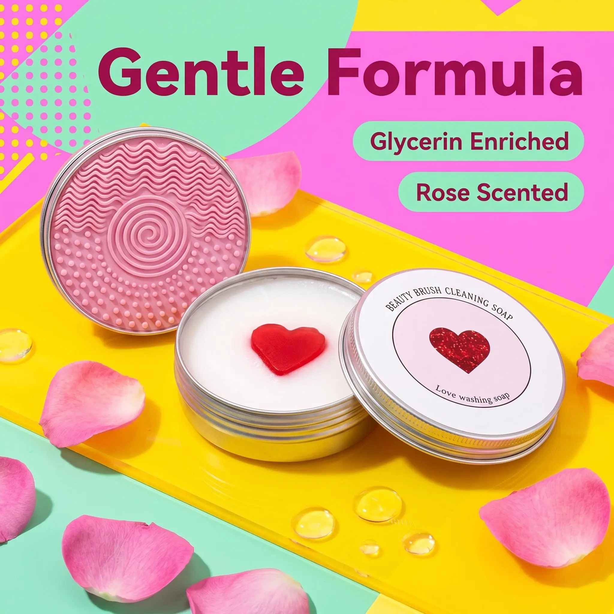 2 in 1 Solid Makeup Brush Cleansing Soap 3.52oz/100g with Silicone Cleaning Pad Deep Cleansing Balm Glycerin Formula Removes Pigment and Impurities Quick Drying Compact Professional Travel Friendly for Daily Care