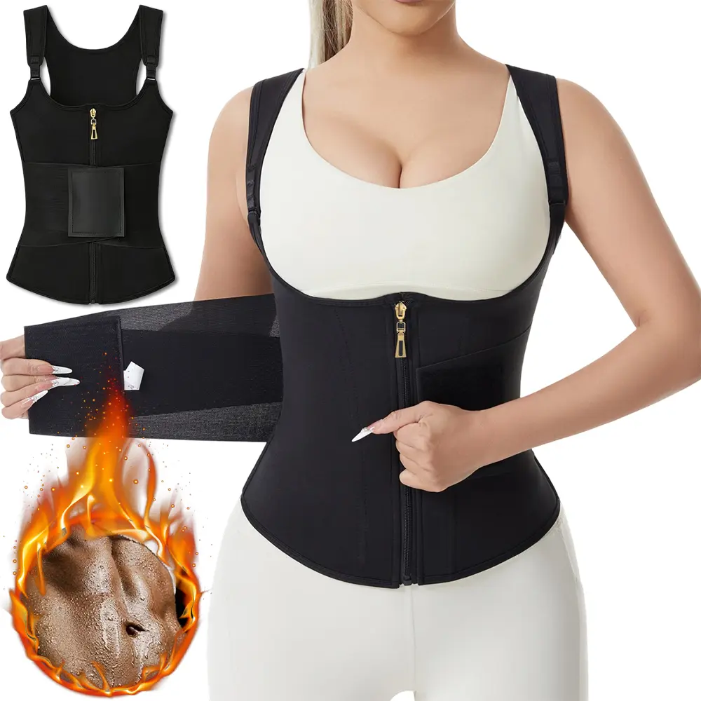 Women's Sleeveless Sweat Waist Trainer Vest - Zipper Shapewear, Adjustable Straps, Tummy Control Belly Binder Shaper for Lady's Compression Workouts, Faja Body Shaper, Waist Trainers, Fitted, Cinched Waist, Waist Trainer Body Shape