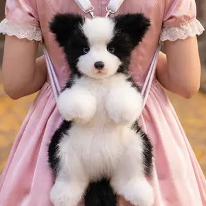 Realistic Black and White Border Collie Plush Backpack – A Great Gift