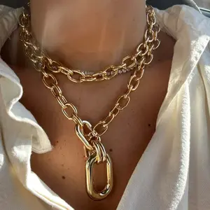 Large Pendant Multi-layer Cuban Necklace Golden Length Adjustable Clavicle Chain Women's Jewelry