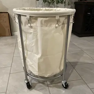 SONGMICS Laundry Basket with Wheels, Rolling Laundry Hamper, Round Laundry Cart with Steel Frame and Removable Bag ,Organiser