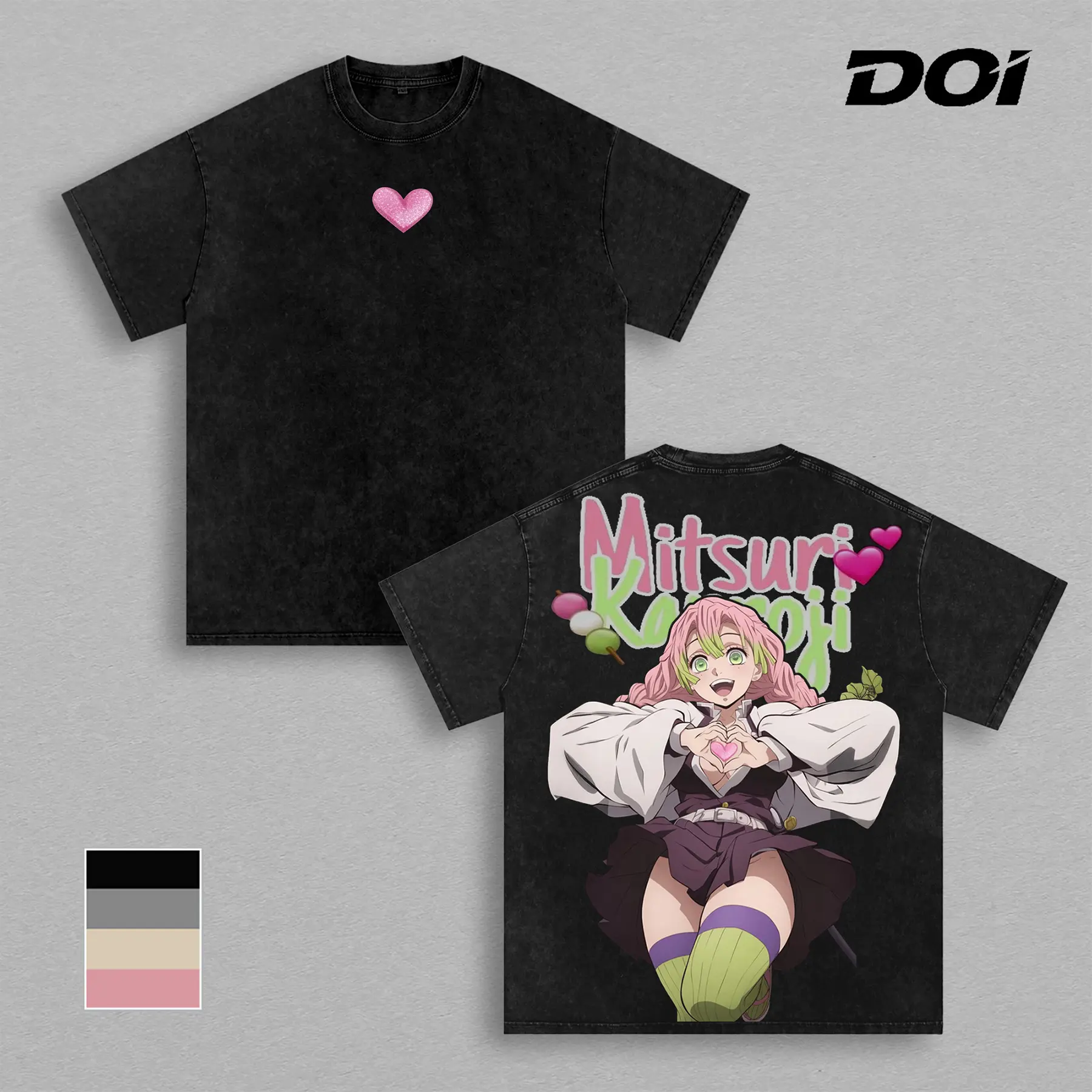 Mitsuri Kanroji Demon Slayer Kimetsu No Yaiba Anime Double Printed Vintage Washed Tee Unisex Oversize Anime Manga Washed Heavyweight Cotton T-shirt