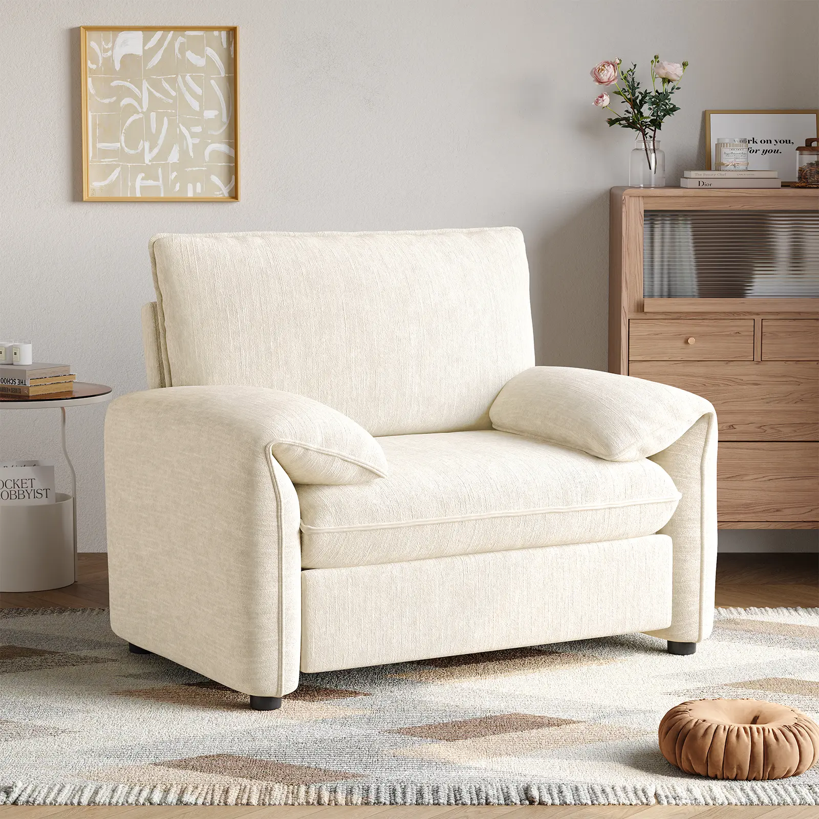 【SummerFinds】ONBRILL Oversized Accent Chair, 41 Inch Chenille Fabric Armchair, Comfy Single Sofa Chair with Padded Arms, Pocket Spring Cushion, Modern Reading Chair for Living Room, Bedroom Furniture SummerFinds