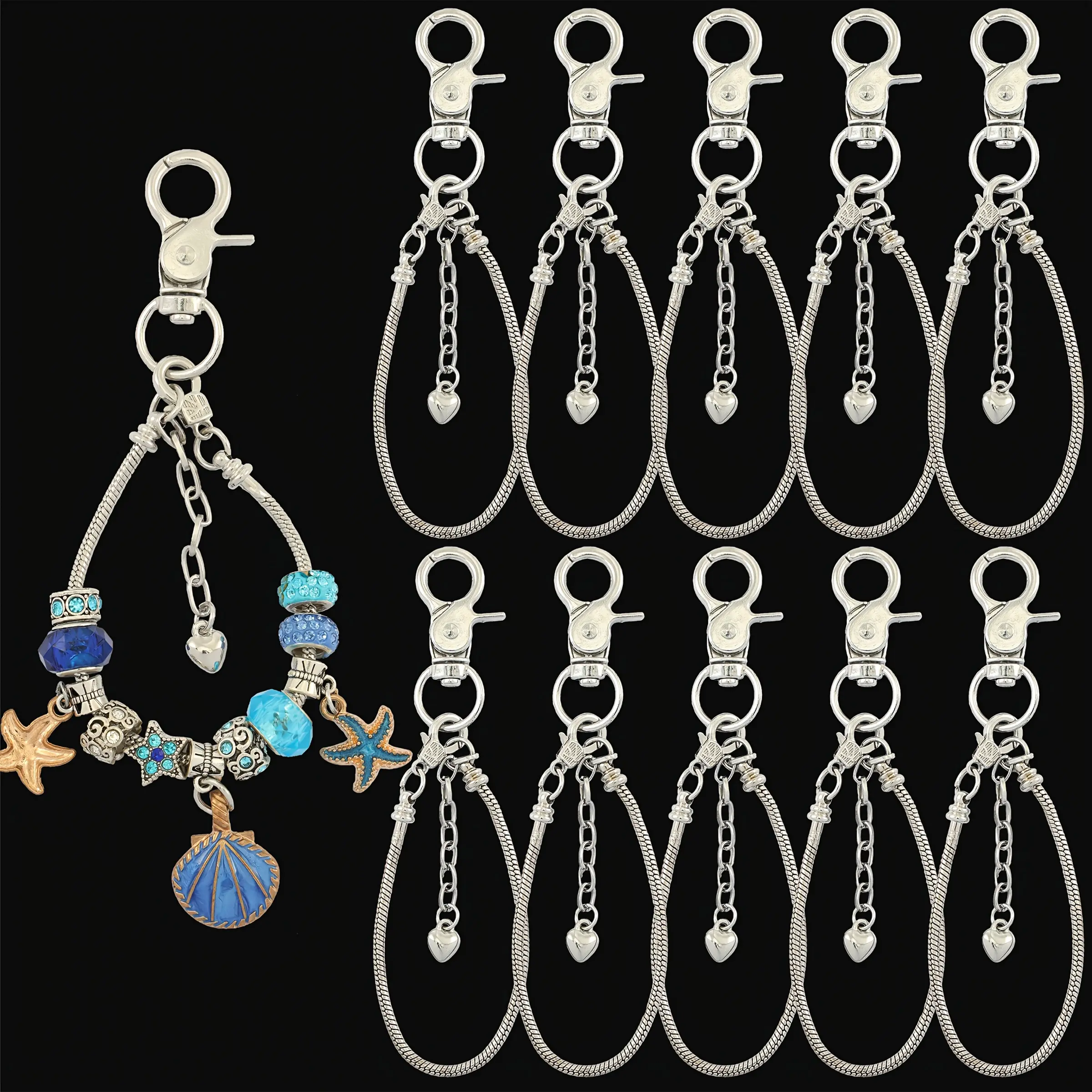 20 Sets Beaded Keychain Crafting Kit with Anti-Rust Metal - Blank Beads for DIY Elegant Keychains, Gift-Giving, Wallet Making
