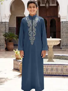 Velvet Embroidered Robe, Arabic Traditional Clothing, Boys' Prayer Dress, Moroccan Style Ethnic Wear