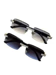 Unisex Fashion Glasses with Diamond-Cut Lenses, Frameless Rectangular Sunglasses Design, Perfect for Driving & Beach Travel, All Seasons Accessory, Trendy Beach Eyewear, Trendy Square Sunglasses