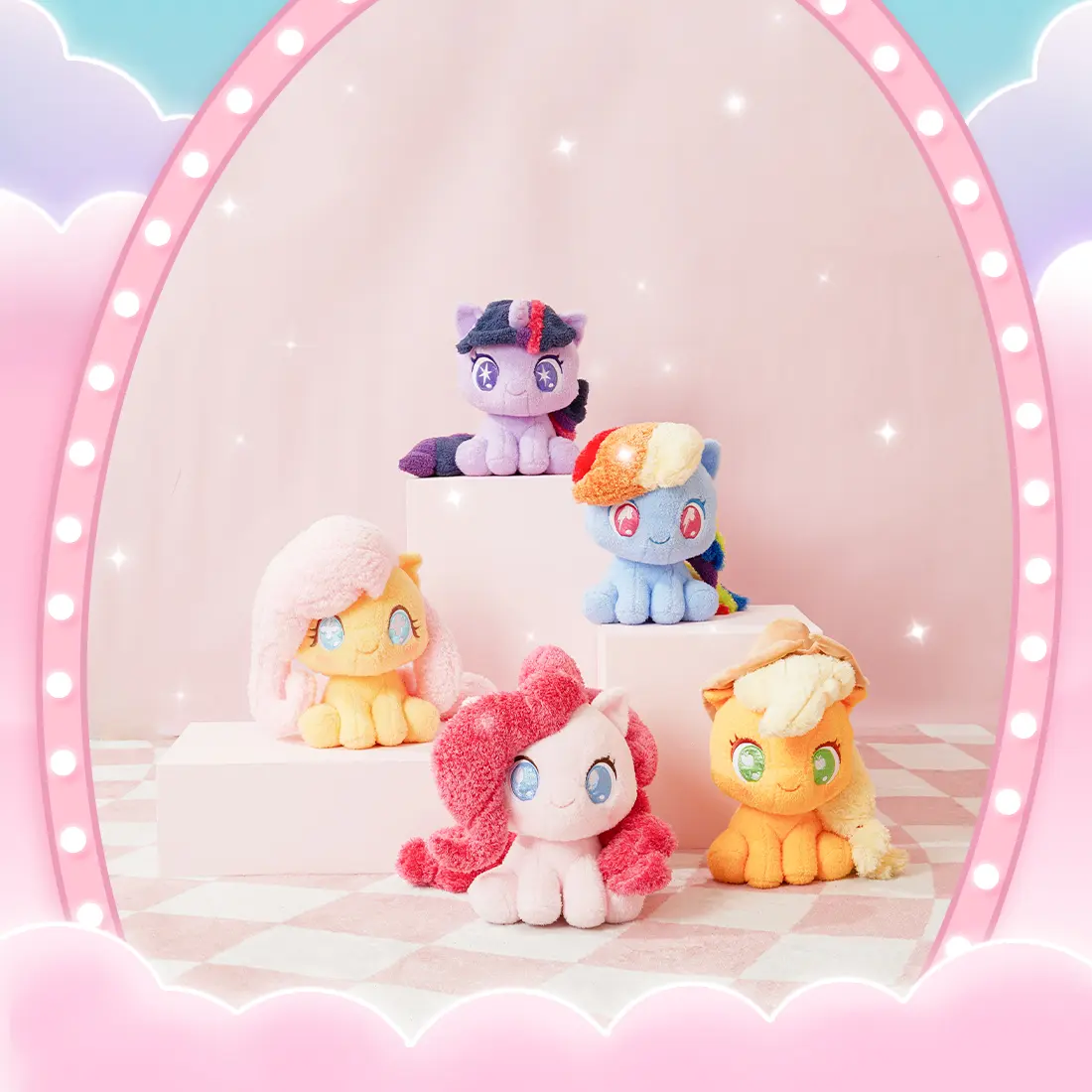 MINISO My Little Pony Q-Version Stuffed Animals - Twilight Sparkle, Rainbow Dash, Applejack, Fluttershy, Pinkie Pie, Soft Cuddly Gift for Mom, Suitable for Thanksgiving, Christmas, Gift‑Ready Fun