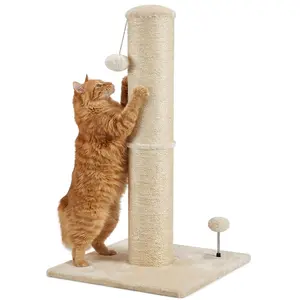 Pawrino Tall Cat Scratching Post – Sisal Scratching Post for Indoor Cats, Stable Base, Full Sisal Coverage, Replaceable Toy Wand