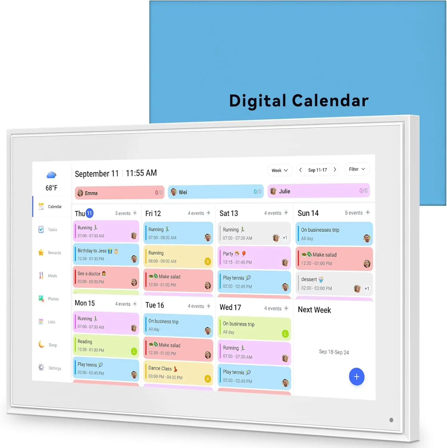 Digital Calendar, 15.6 Inch & 21.5 Inch & 10.1 Inch Wall Planner Electronic Calendar & Chore Chart, Smart Touchscreen Interactive Display for Family Schedules, Great for Organizing Your Routines