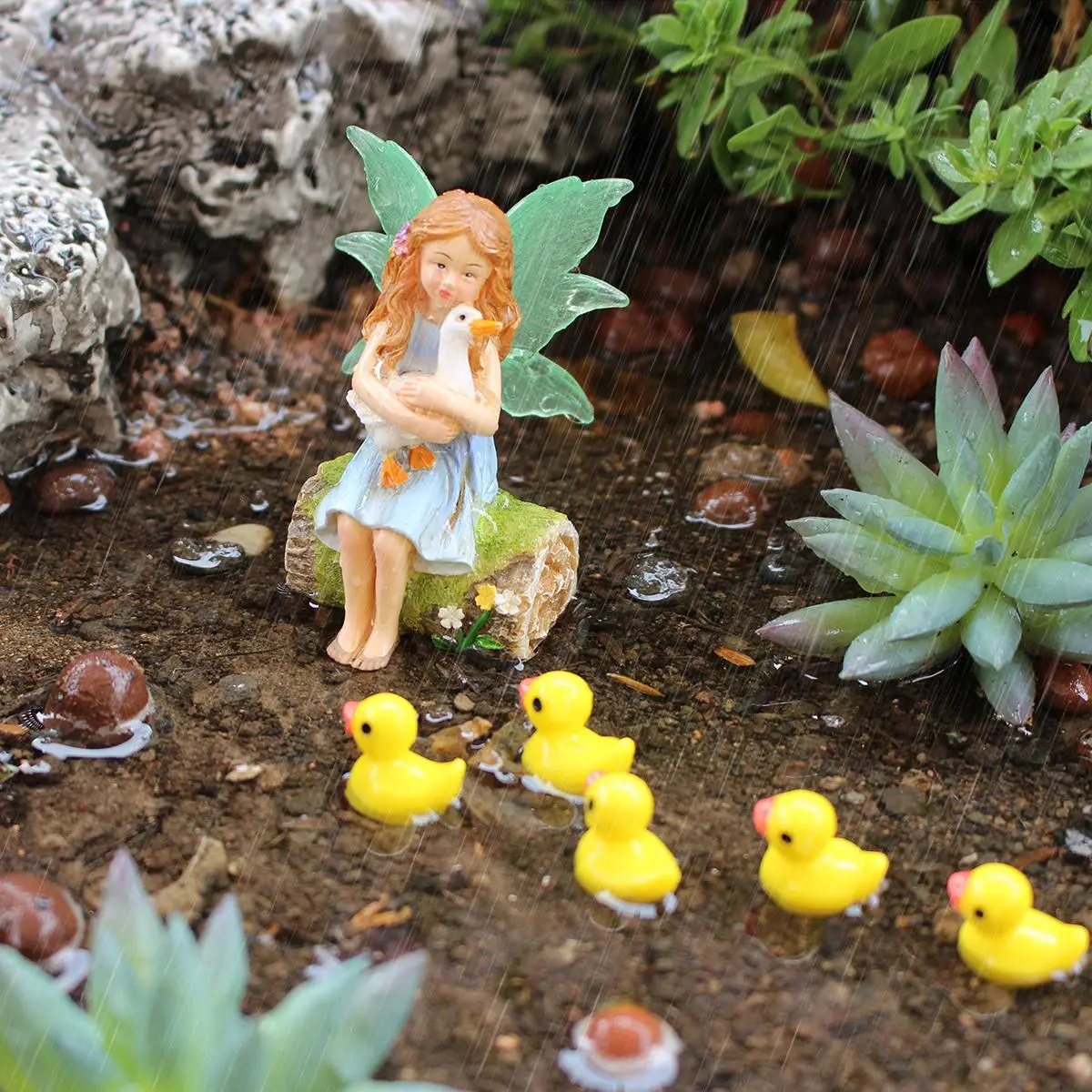 Cute Duck & Fairy Design Figurine, 1 Set Decorative Figurines, Garden Sculptures Statues, Garden Accessories, Including Resin Doll Figurine & Duck Figurine for Garden, Yard, Lawn, Patio, Office, Garden Sculptures And Decor