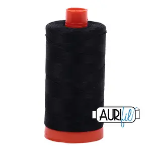 Aurifil 50wt Low Lint Cotton Thread, 1422yd Black Piecing Thread for Garment Sewing - Clean Stitch, Smooth Feed, Refined Finishing Work, Crisp Seam Definition - A1050-2692