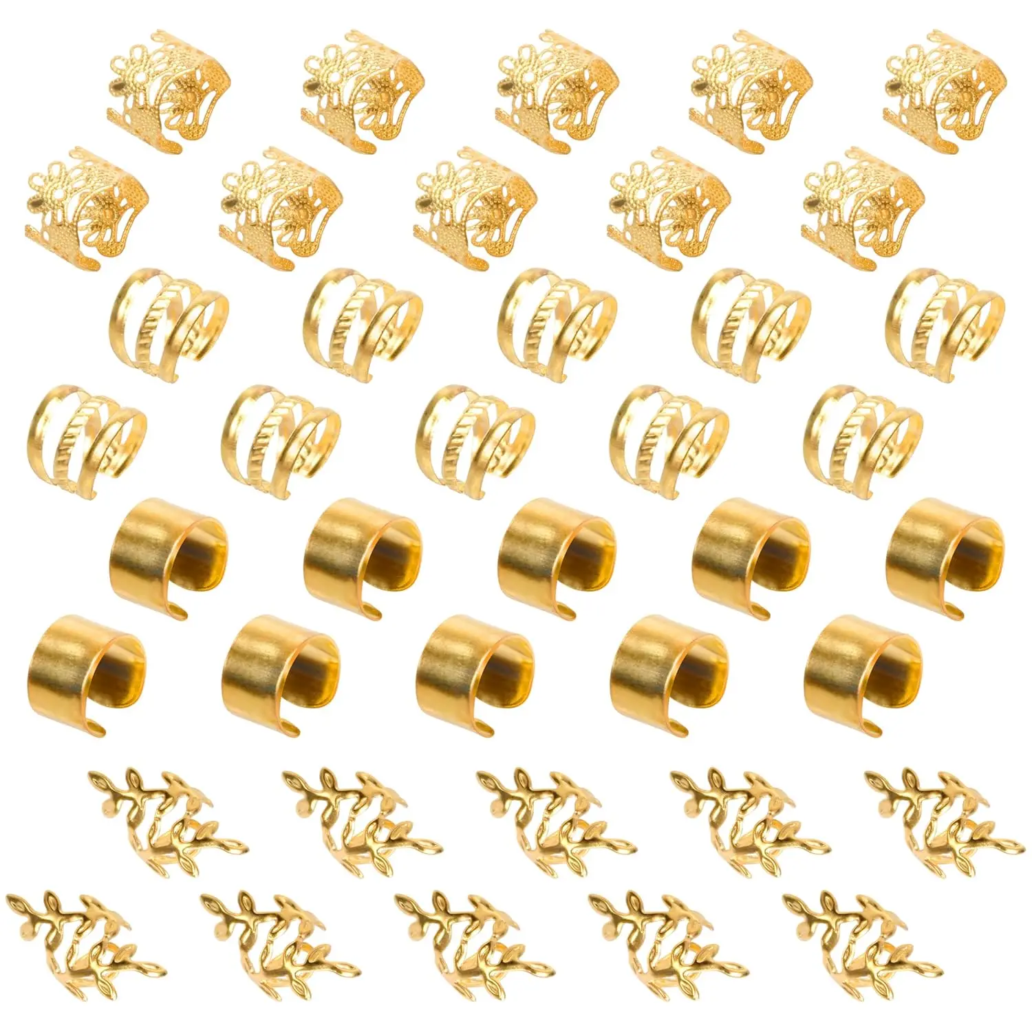 Gold Hair Braid Cuffs Clips for Women & Men, Non-Piercing Ear Cuffs & Dreadlock Accessories, Hair Rings for Locs, Braids, Passion Twists, Goddess Locs, Crochet Hair Styling Jewelry Gift