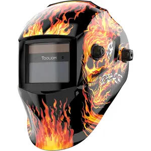 Welding Helmet Auto Darkening Solar Powered with Adjustable Shade 4/9-13 for TIG MIG ARC Flaming Skull Design Welder Mask