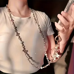 Elegant Fashion Beaded Phone Strap, Long Crossbody Necklace Chain, Cute Anti-Loss Phone Lanyard, Pearl Design Bag Charm for Women, Phone Accessories
