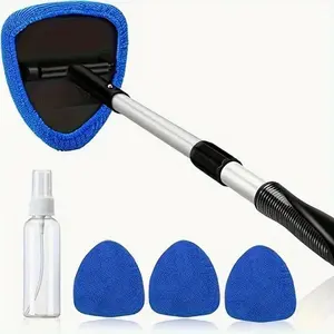 Windshield Cleaning Tool, Microfiber Car Window Cleaner with 4 Reusable and Washable Microfiber Pads and Extendable Handle,mothersdaygift