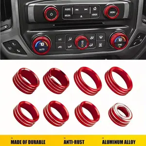 8pcs Switch Knob Covers Radio Button Trim Rings Suitable for General Motors Suitable for 2014-2018 Chevrolet Cadillac, Battery Not Included