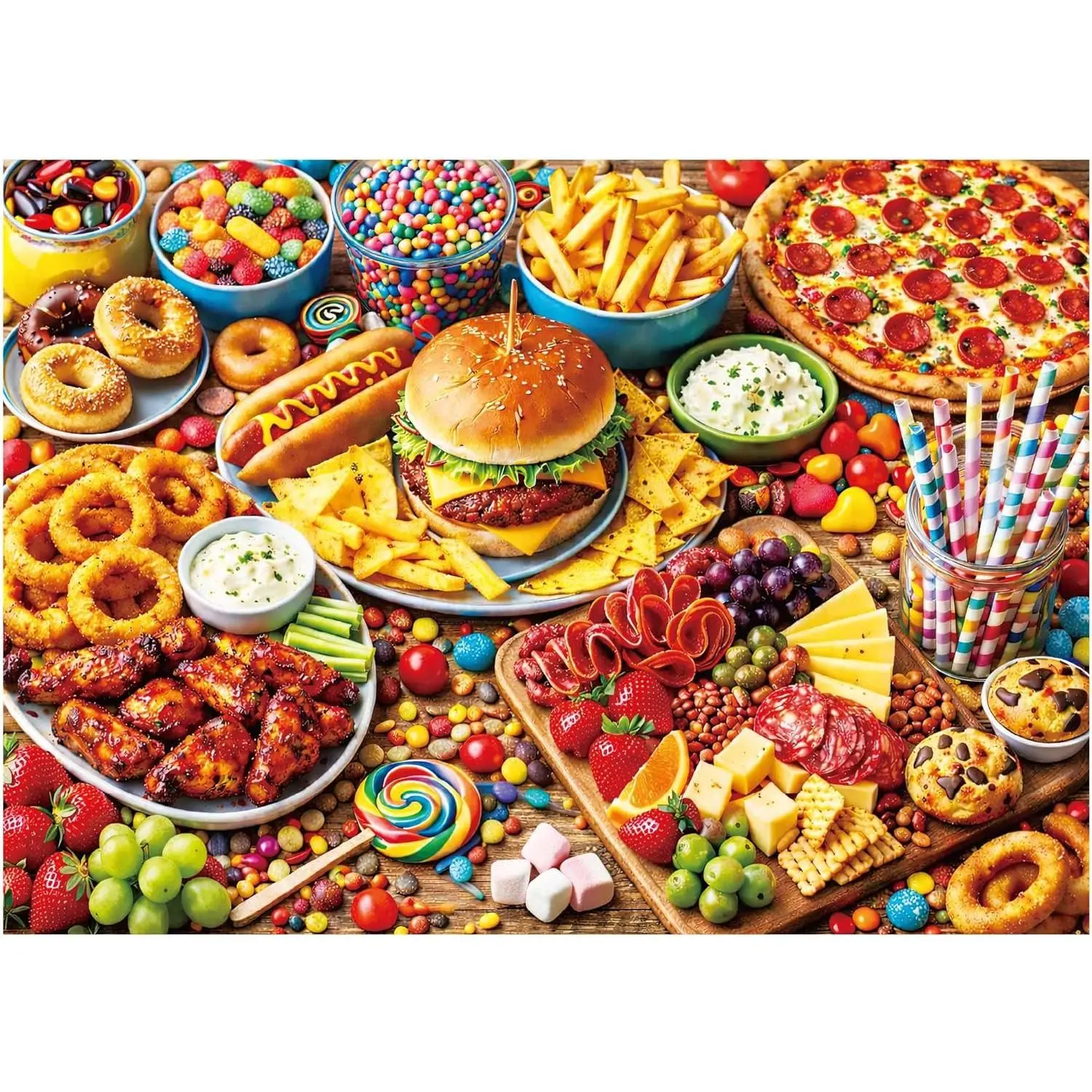 BenBen 500 Piece Jigsaw Puzzle for Adults, Colorful Food Feast Jigsaw Puzzle with Patterns on Back, Youths Favorite Food Puzzle for Family Game Night, Home Décor