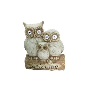 212 MAIN 16 in. Magnesia Solar-Powered Weatherproof Owl Family Welcome Statue, Animal Shape Statues, Illuminated Figurine with LED Lights for Outdoor Home & Garden Decor, Illuminated Figurine Statues