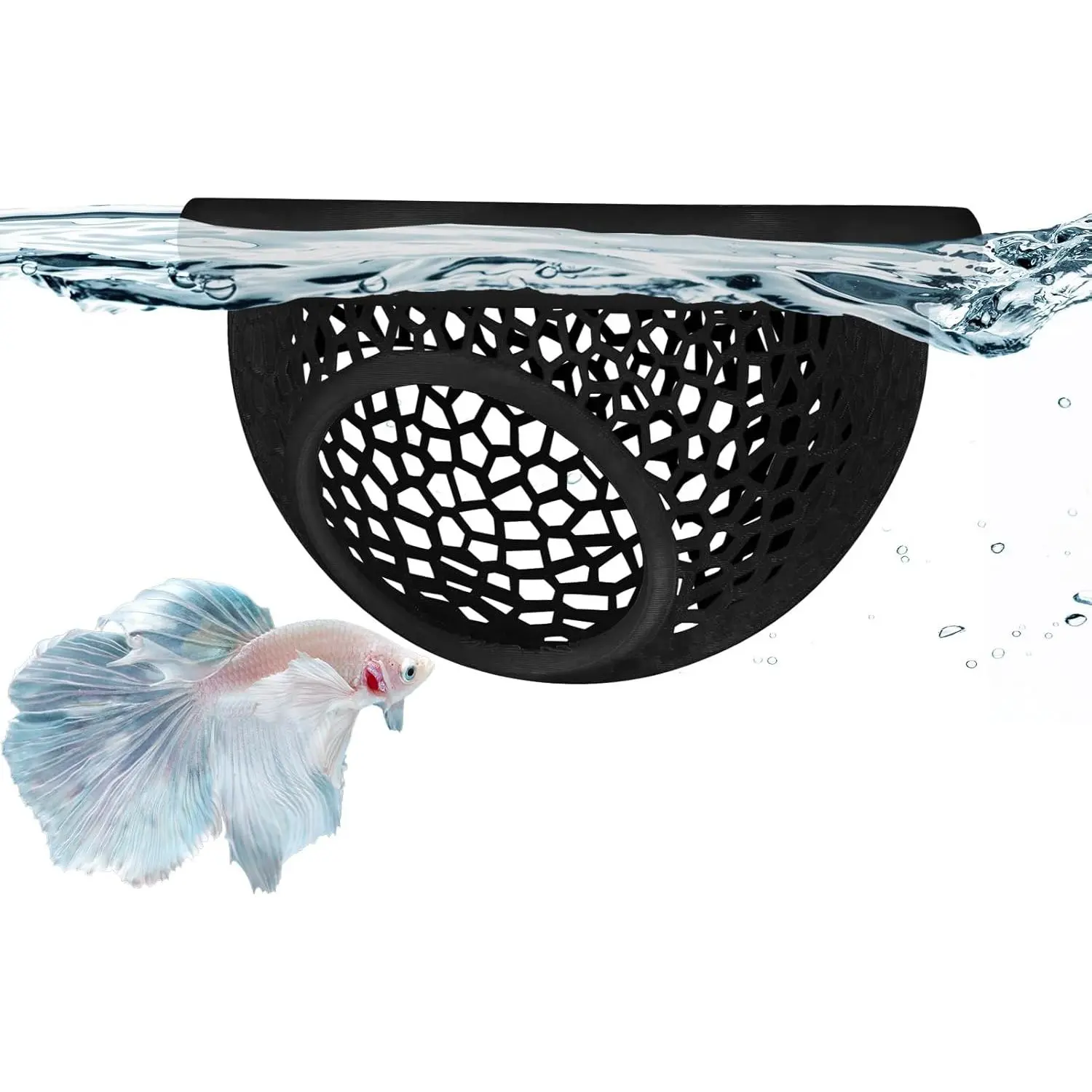 Floating Betta Hide & Shrimp Cave – 3D Printed Aquarium Decor, Multi-Functional Hammock, Feeding Ring & Safe Resting Spot for Betta, Shrimp & Small Fish (PETG, Eco-Safe)