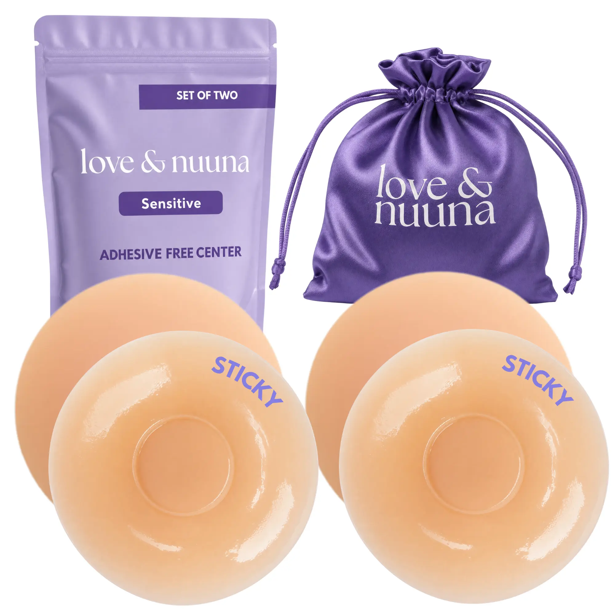 love & nuuna Women's Sensitive Sticky Nipple Covers - 2 Pairs, Comfortable, Reusable, Seamless, Waterproof, Sticky Cakes, For Sensitive Nipples