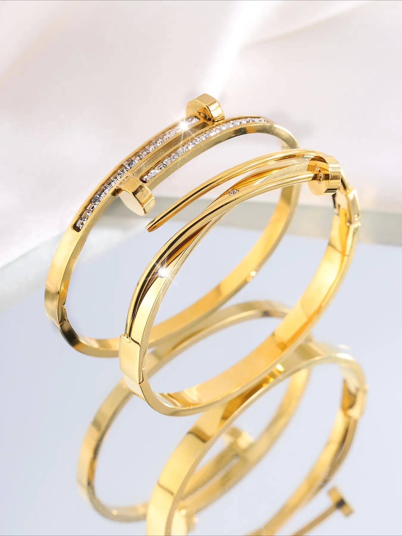 2 pieces of elegant stainless steel rivet bracelet sets double-headed hammer bracelets jewelry set for men and women, geometric waterproof jewelry gift for wear, Elegant Bangle, Stackable Bracelet, Trendy Stack Bangle