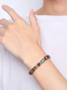Vintage Magnetic Therapy Bracelet for Women, Couple Sleep Aid Wristband, Solid Copper, Multicolor Stones, Fashion Retro Jewelry