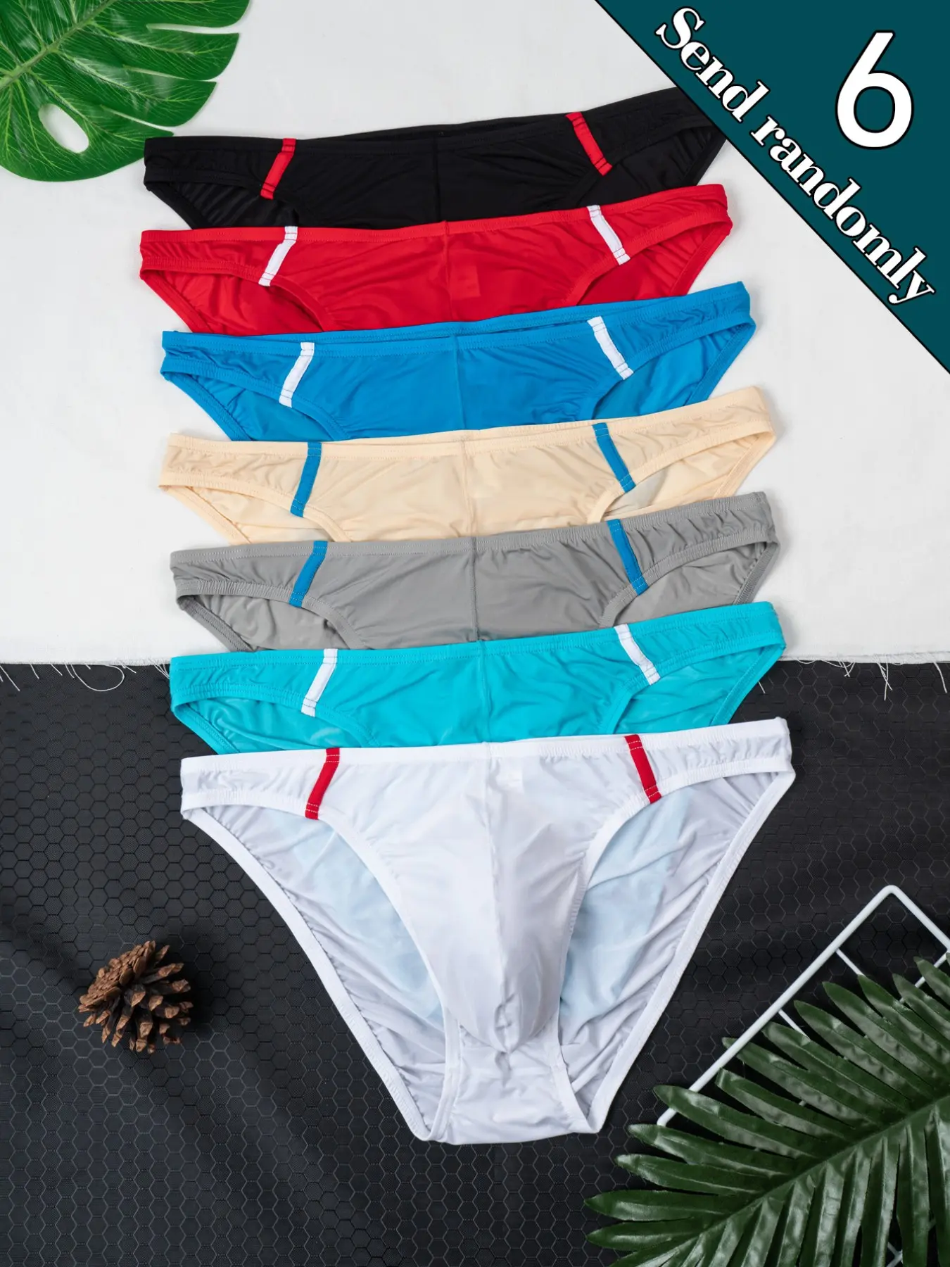 6-piece set of men's multi-color high-elastic breathable and comfortable briefs, men's summer casual style underwear soft briefs, men's solid color quick-drying briefs, men's U-shaped close-fitting briefs, men's all-season briefs, Underwear