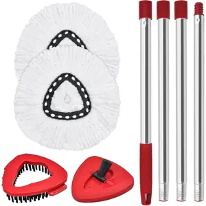 Spin Mop Handle Replacement For Ocedar, Mop Heads Replacements Compatible With O-Cedar EasyWring 1-Tank System, 4-Section Handle, 2 Replacement Heads, 1 Scrub Brush, 1 Base For Ocedar Spin Mops