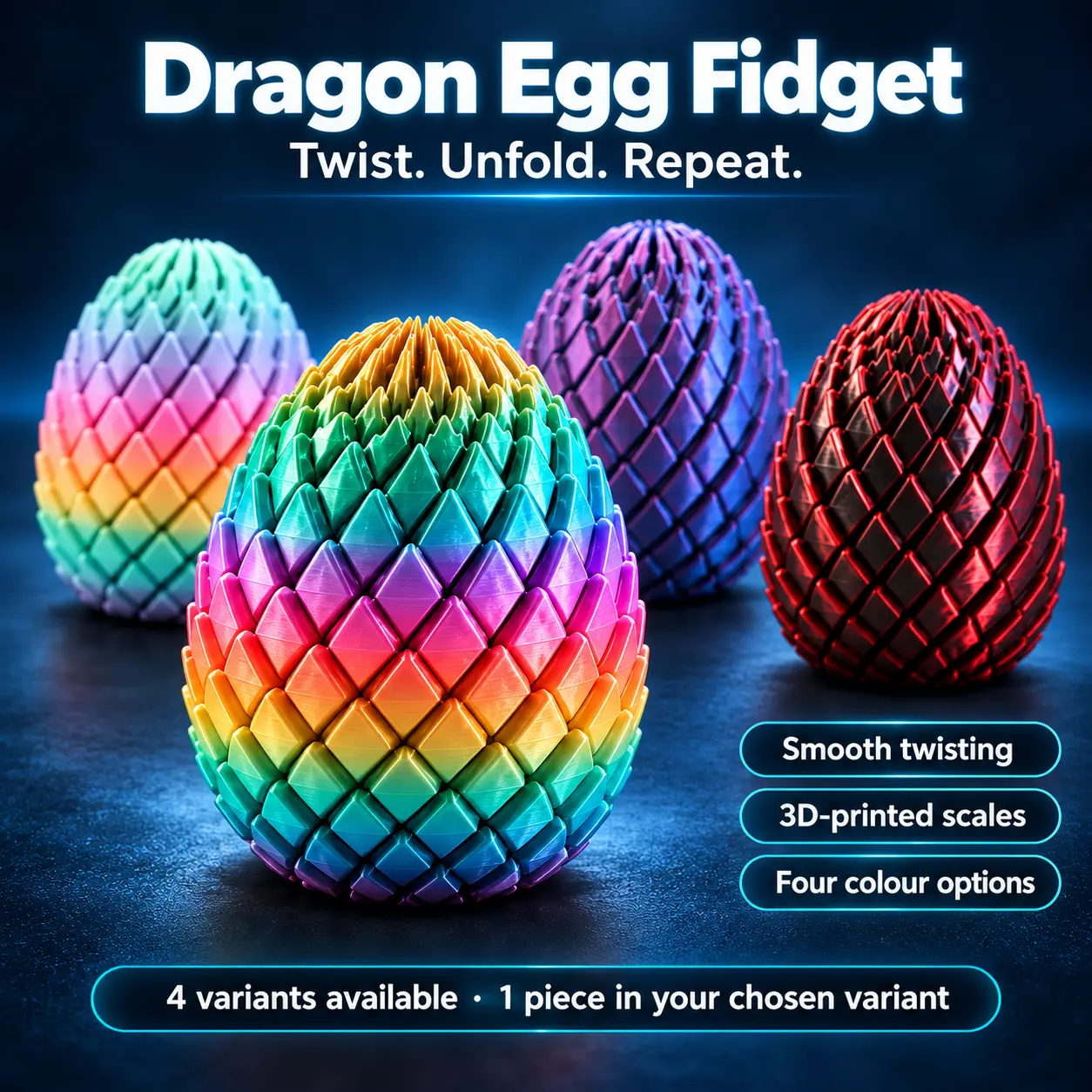 Smooth-Twist Fidget Dragon Egg, 3D-Printed PLA Plastic Sensory Fidget Toy with Smooth Twisting Motion, Lightweight and Deformable Stress Relief Toy for Adults, Unisex Fidget Gift, Novelty Desk Toy