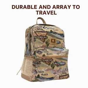 Vintage Route 66 Tapestry Backpack Large Capacity Travel Bookbag with Retro Road Trip Print Comfortable Padded Straps Mesh Side Pockets Durable Fabric for School Work Hiking and Everyday Use
