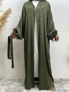 Women's Solid Color Long Sleeve Satin Modesty Abaya, Elegant Casual Open Front Outerwear for Daily Wear, Ladies Islamic Clothing for Spring & Fall