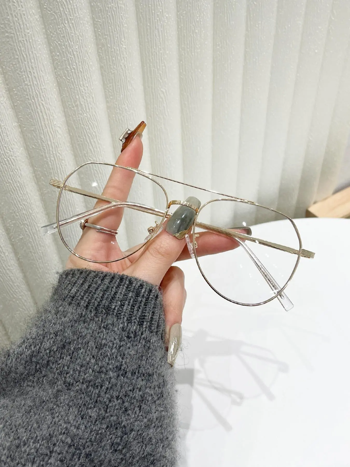 Metal Aviator Frame Anti-blue Light Lens Eyeglasses, Cute Decorative Eyeglasses for Women & Men, Trendy Casual Eyeglasses, Fashion Eyeglasses for Daily Wear, High Quality Eyewear, Stylish Trendy Eyewear