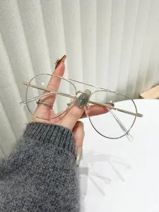 Metal Aviator Frame Anti-blue Light Lens Eyeglasses, Cute Decorative Eyeglasses for Women & Men, Fashion Eyeglasses for Daily Wear, High Quality Eyewear