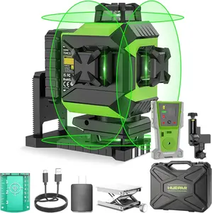 Huepar 704CG Self-Leveling 4D Green Beam Laser Level, 16 Lines with 2x360° Rotation, Magnetic Mount, LR-8RG Receiver, Rechargeable Li-Ion Battery for Floor Leveling, Tiling