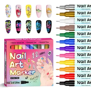 12pcs Large Capacity Acrylic Nail Art Markers, 12 Colors Fast Dry Tips, DIY Manicure Tools, Professional Nail Art Supplies, Perfect Gift for Women